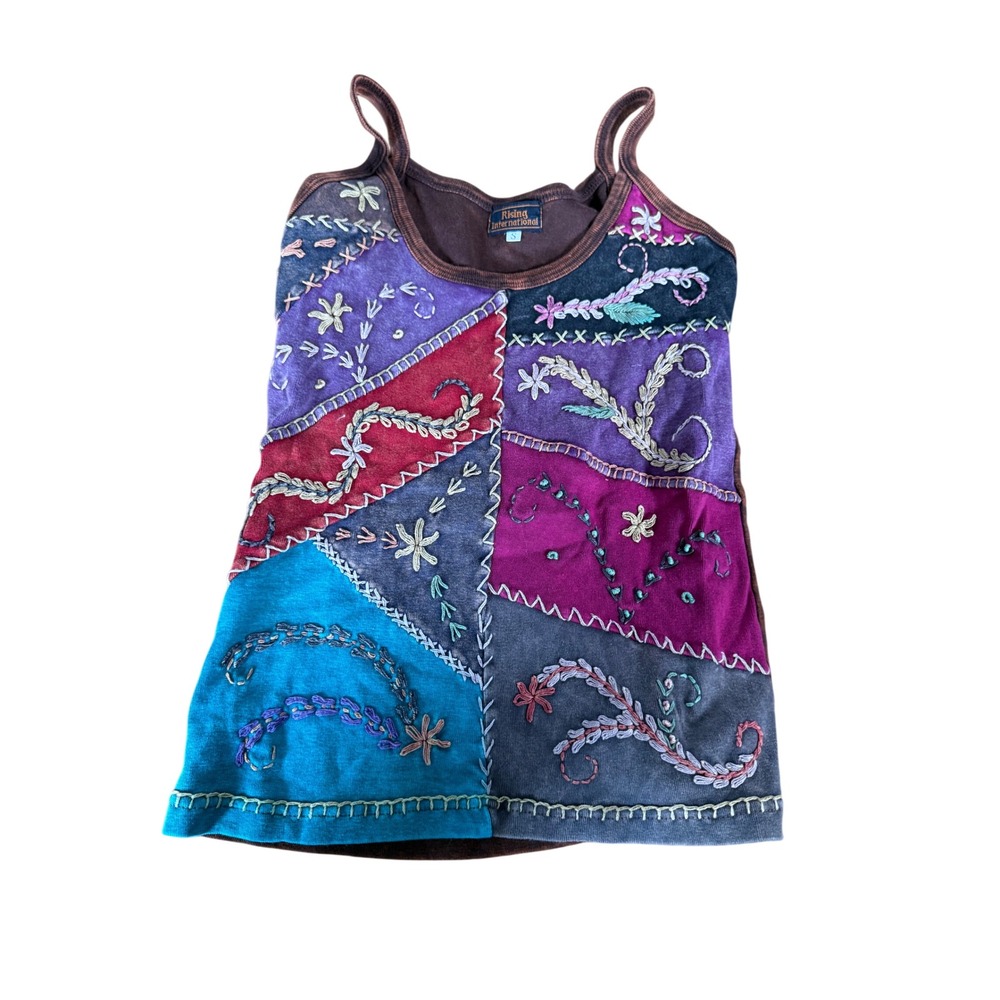 Rising International Boho Patchwork Embroidery Cotton Cami Tank Top Women Small